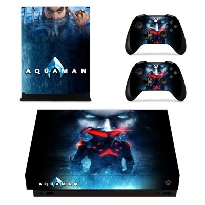 AquaMan decal skin for Xbox one X Console and 2 Controllers