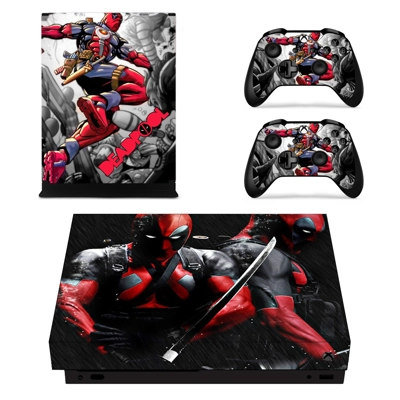 Deadpool decal skin for Xbox one X Console and 2 Controllers