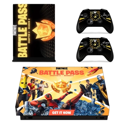 Fortnite battle pass decal skin for Xbox one X Console and 2 Controllers