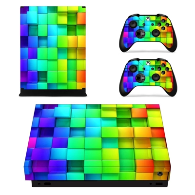 Color cubes decal skin for Xbox one X Console and 2 Controllers