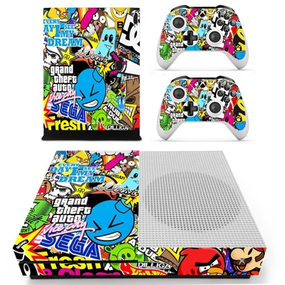 Sticker bomb decal skin for Xbox one S Console and 2 Controllers