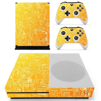 Orange geometric decal skin for Xbox one S Console and 2 Controllers