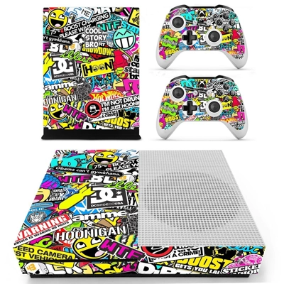 Sticker bomb decal skin for Xbox one S Console and 2 Controllers