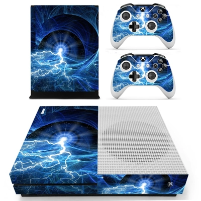 Blue lightning decal skin for Xbox one S Console and 2 Controllers
