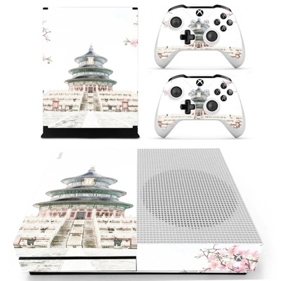 Chinese architecture decal skin for Xbox one S Console and 2 Controllers