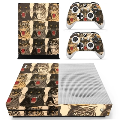 Tiger face decal skin for Xbox one S Console and 2 Controllers