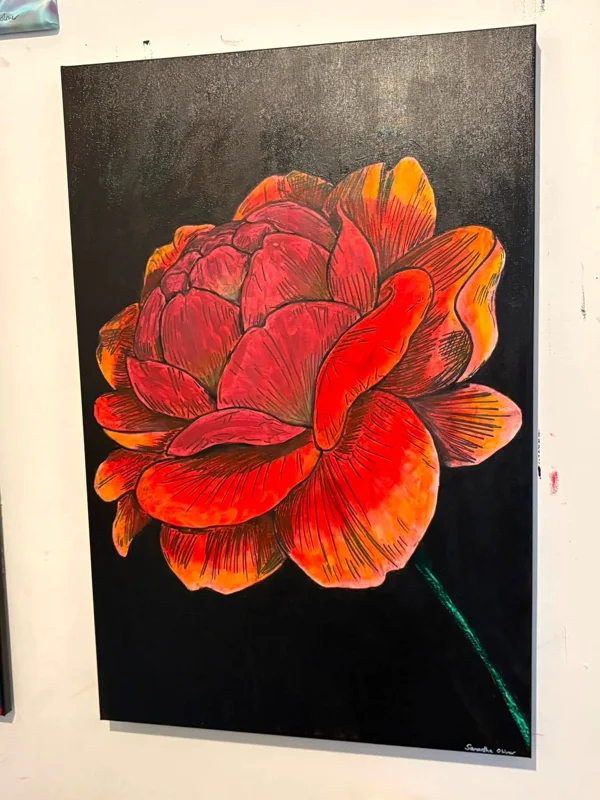 Ember Bloom Acrylic Paint & Marker Pens On Canvas