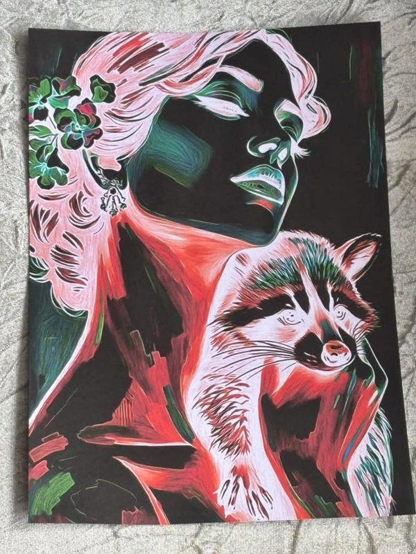 A4 Print Racoon Lady