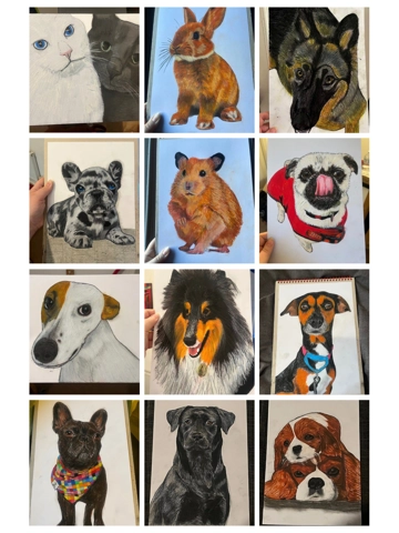 A4 Oil Pastel Pet Portrait Drawings