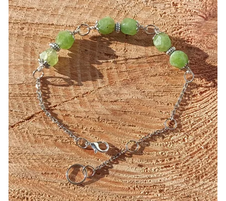 Prehnite crystal bracelet, green Prehnite faceted crystal beads and tibetan zinc alloy beads, adjust