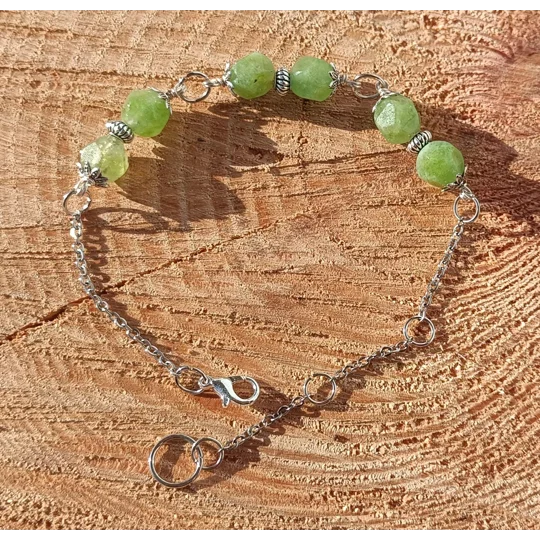 Prehnite crystal bracelet, green Prehnite faceted crystal beads and tibetan zinc alloy beads, adjust