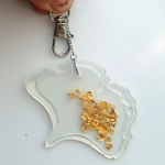 Golden Ginkgo keychain, real gold in sparkly transparent epoxy