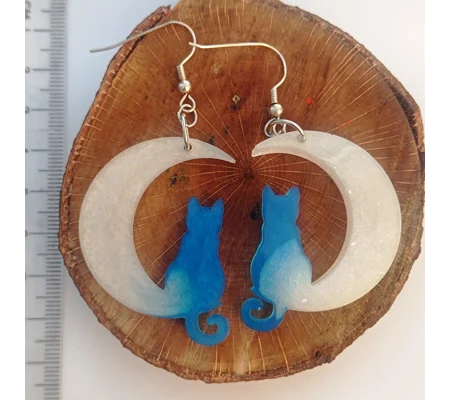 Mooncat, cat earrings, blue