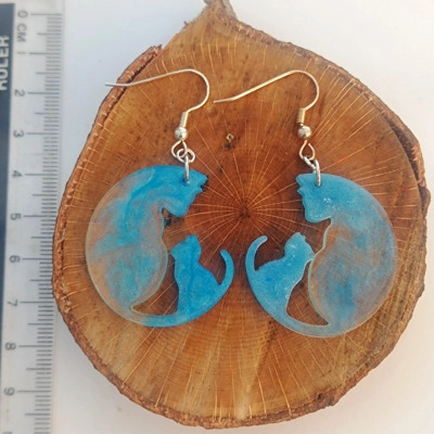 My little kitten, cat earrings, blue and transparent