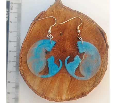 My little kitten, cat earrings, blue and transparent