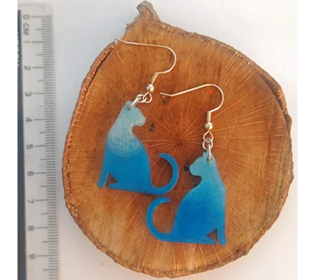 Sitting cat, cat earrings, light & dark blue