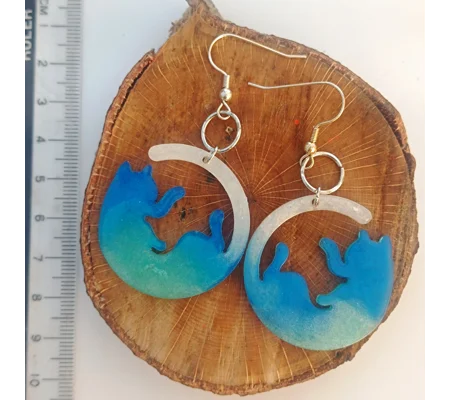 Cattail, catearrings, blue & aquamarine & white