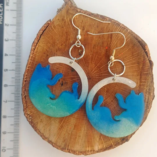 Cattail, catearrings, blue & aquamarine & white