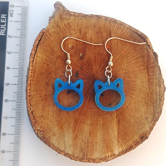 Catman, cat earrings, blue