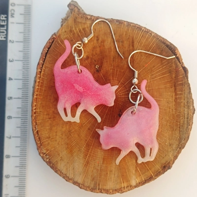 Feed me at 3am, cat earrings, pink & white