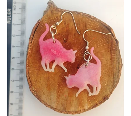 Feed me at 3am, cat earrings, pink & white