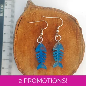 Fishbone, earrings blue & tr..