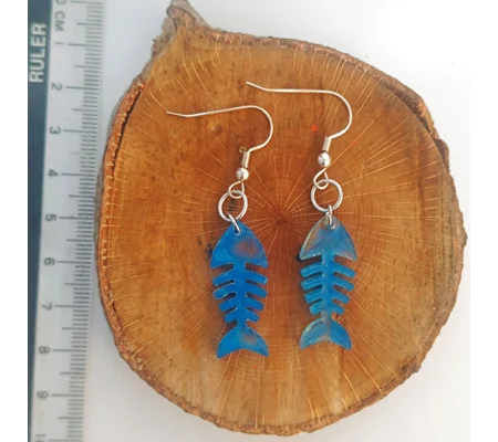 Fishbone, earrings blue & transparent