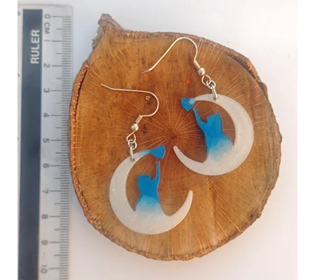 Reach the Stars, Cat earrings, blue & pearl