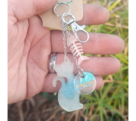Happines cat keychain, epoxy