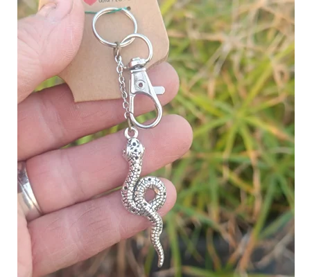 Snake keychain, silver color, metal