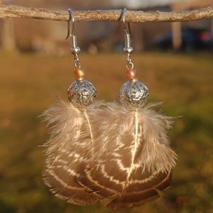 Feather earrings, coffee str..