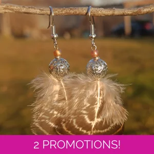Feather earrings, coffee str..