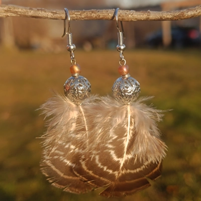 Feather earrings, coffee stripe