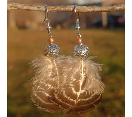 Feather earrings, coffee stripe