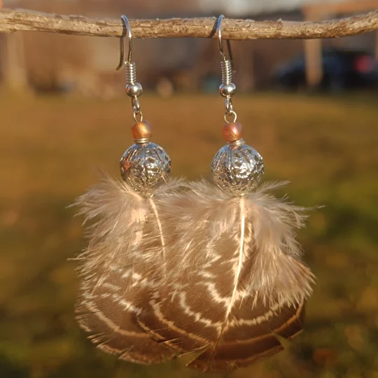 Feather earrings, coffee stripe