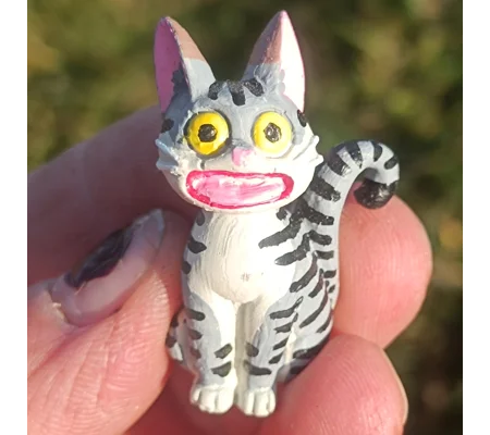 Feed me cat magnet, silver tabby & white