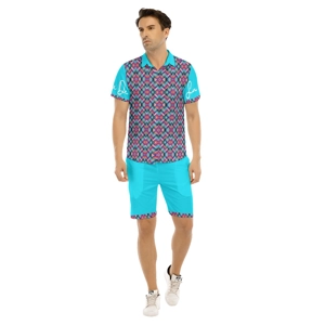 Madras Pattern & Aqua Men's Shirt Set 1A