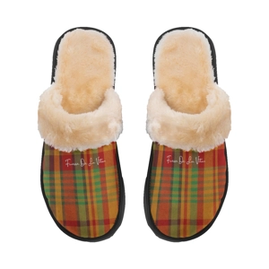 Traditional Madras Patterned Men's Home Plush Slippers
