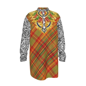 Traditional Madras & Zebra Pattern On Pattern Men's Stand-Up Collar Long Shirt 1