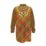 Traditional Madras & African Circles Pattern On Pattern Stand-Up Collar Long Shirt 3