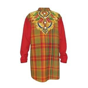 Traditional Madras Patterned Stand-Up Collar Long Shirt 5
