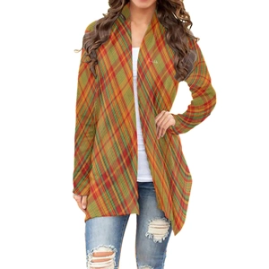 Traditional Madras Patterned Women's Cardigans With Long Sleeves 2