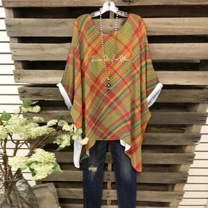 Traditional Madras Patterned Bat Sleeve Shirt 1
