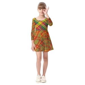 Madras Pattern On Pattern Kid's Long Sleeve Dress 2