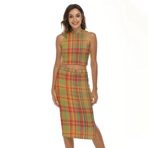 Traditional Madras Patterned Tank Top & Slip High Skirt Set