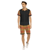 Traditional Madras Pattern & Black Striped Men's Short Sleeve Shirt Set 1A