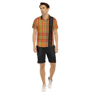 Traditional Madras Pattern & Black Striped Short Sleeve Shirt Set 1B