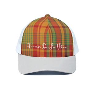 Traditional Madras Patterned Unisex Peaked Cap With White Half Mesh 4B