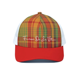 Traditional Madras Pattern & Red Unisex Peaked Cap With White Half-Mesh 4C