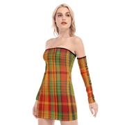 Traditional Madras Patterned Off-Shoulder Back Lace-Up Dress 1